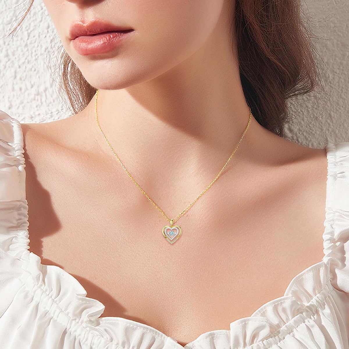 SISGEM 14k Gold Birthstone Heart Pendant Necklace for Women, Birthday Jewelry Gifts for Her (16+2 Inches 14k Gold Chain)