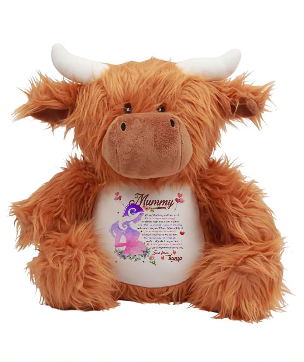 A Heartfelt Mother's Day Message from Bump – A Precious Gift for Expecting Moms, Soft Toy, Teddy. (Highland Cow)