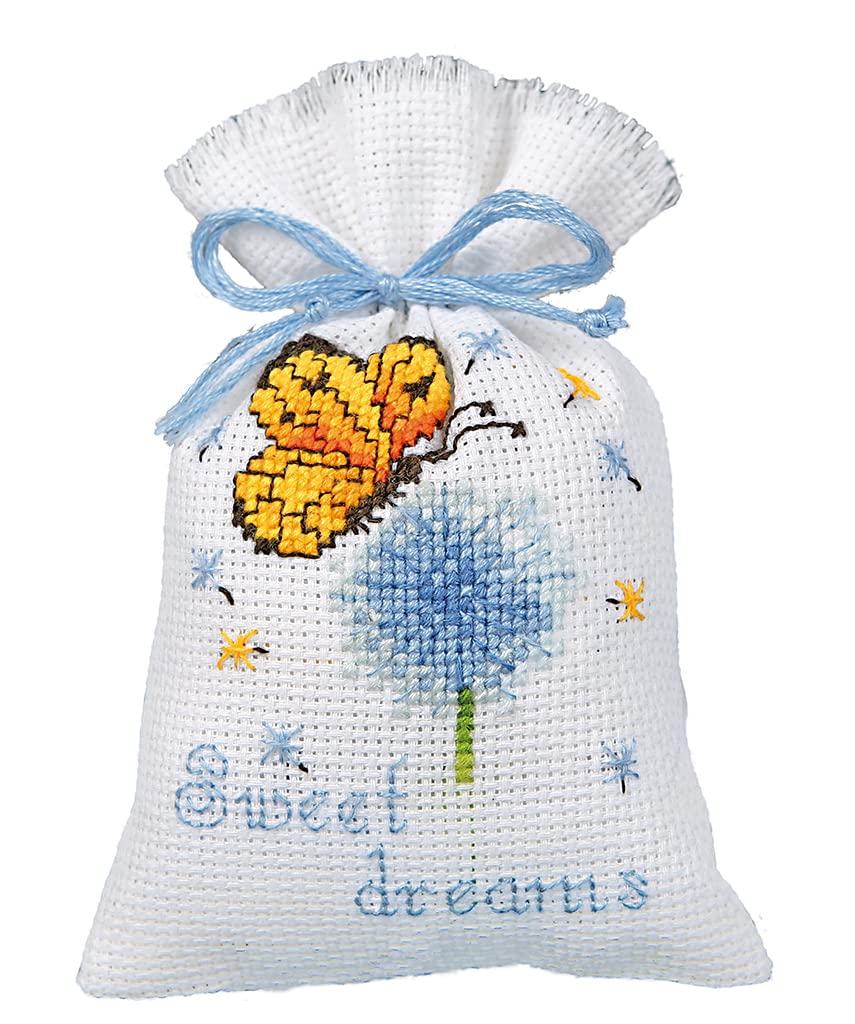 Kit Broderie Point De Croix Vervaco - Oiseau Bleu - Sachet Aromates Complet DIY 8 X 12 Cm