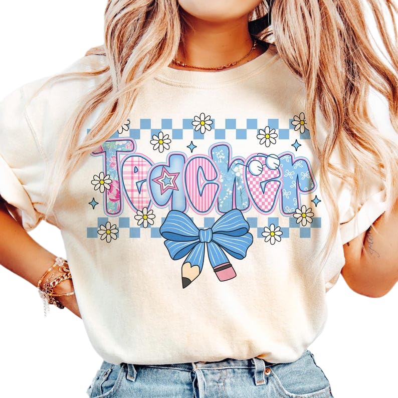 Coquette Teacher T-Shirt, Retro Girly Teacher Shirt, Gifts for Women, Back to School Gifts for Women, Teacher Outfits White