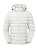 Men's Lightweight Puffer Jackets Detachable Hood Water-Resistant Casual Winter Coat Hooded Insulated for Travel Ski