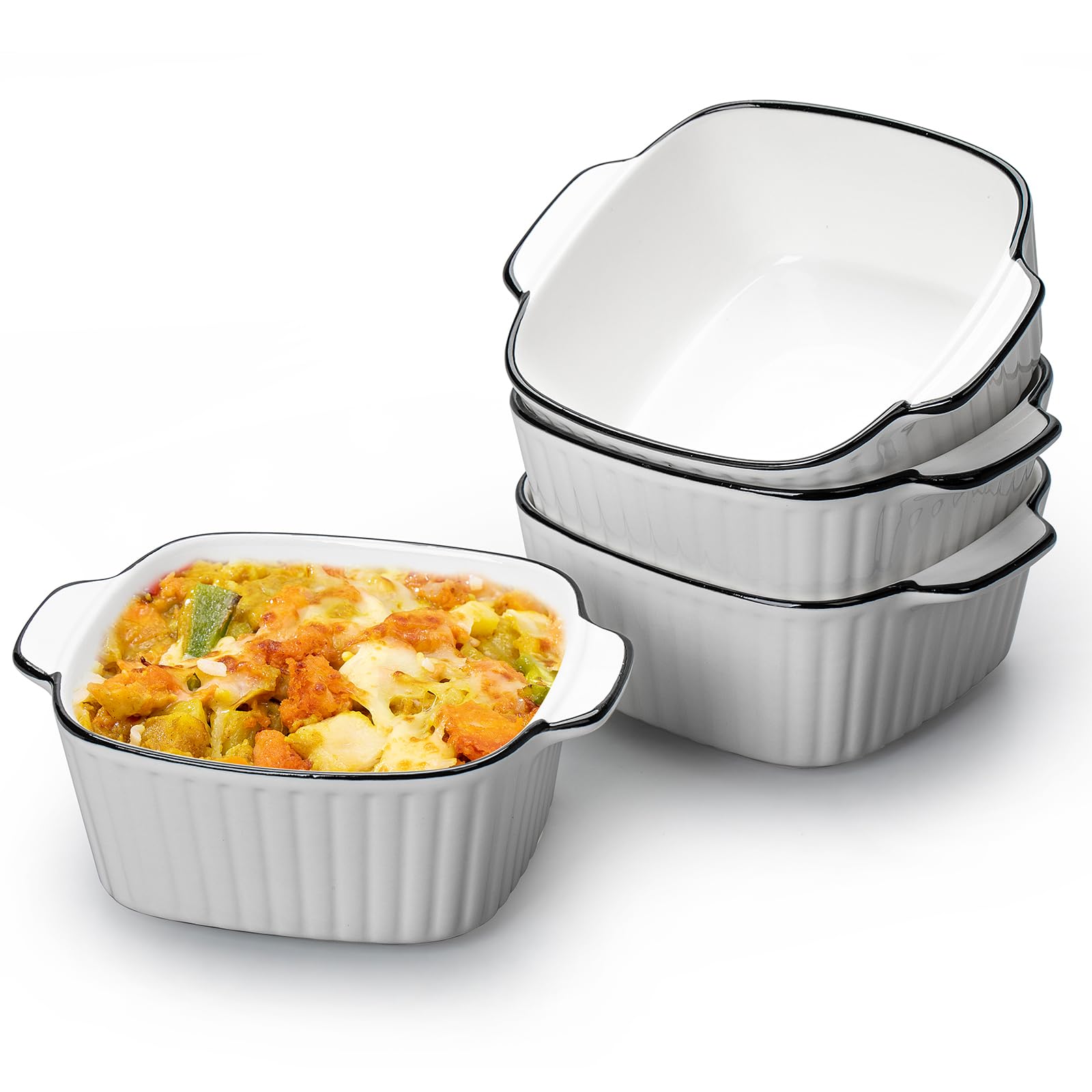 Teglia da forno piccola, in ceramica, set da 4 pezzi, pirottini quadrati, stampi da forno con manici in ceramica, piccolo forno, per lasagne, tiramisù, stampo da forno (stile B)