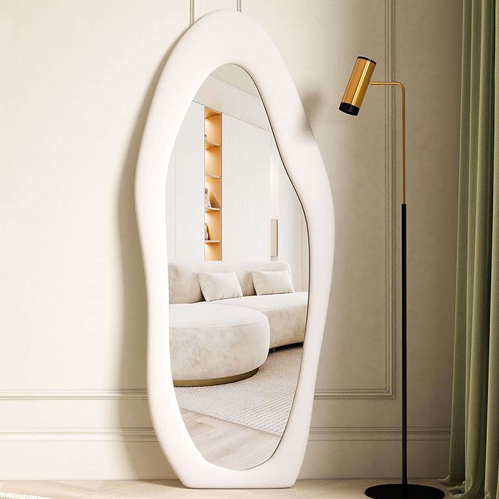 SHYFOY Asimmetrico Specchio da parete | Oggetto Decorativo Per Pareti | Ideale come oggetto decorativo in soggiorno, bagno, ingresso, specchio per il trucco | 91 x 50 cm | Argento