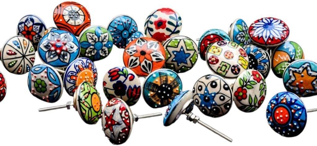 30 Mix Vintage Look Flower Ceramic Knobs Door Handle Cabinet Drawer Cupboard Pull