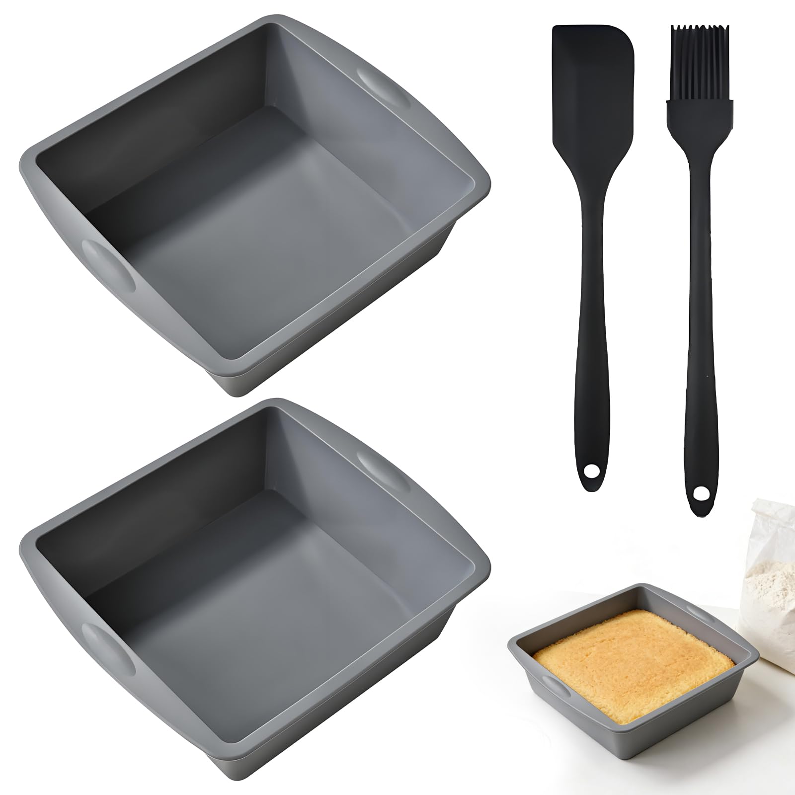 LYSPBAO 2 PCS Square Silicone Cakes Moulds, Non-Stick Silicone Baking Trays, 19.5×17.5 CM Easy-Release Cake Tin for Cheesecake, Brownie, Cake, Bread, Chocolate Pie (Red)