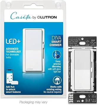 Lutron Diva Smart Dimmer Switch for Caseta Smart Lighting, 150-Watt LED, White DVRF-6L-WH-R