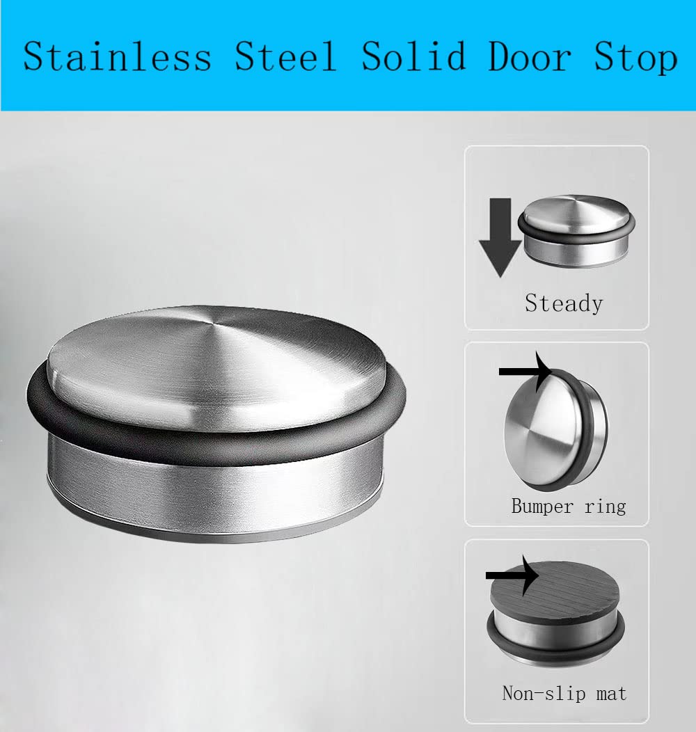 Fermaporta Da Muro H&S In Acciaio Inox - Confezione Da 2 Pezzi Con Protezione Gomma, Per Interni Ed Esterni - Foto 2