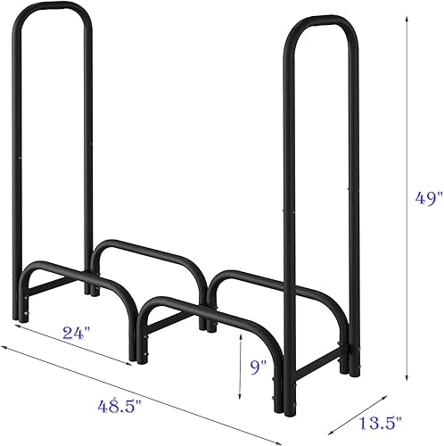 Miniatura 2 de CALIDOLA 4ft Firewood Rack Heavy Duty Indoor Outdoor Firewood Storage Log Rack with CoverBlack Round Tube