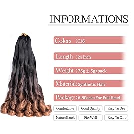 French Curl Braiding Hair 24 Inch Curly Braiding Hair Pre Stretched 75g/pack 8 Packs Bouncy Braids Hair for Black Women Hair Extensions (24inch,8 pack,C16)