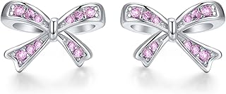925 Sterling Silver Birthstone Bow Stud Earrings for Girls Women Bow Jewelry Birthday Gifts