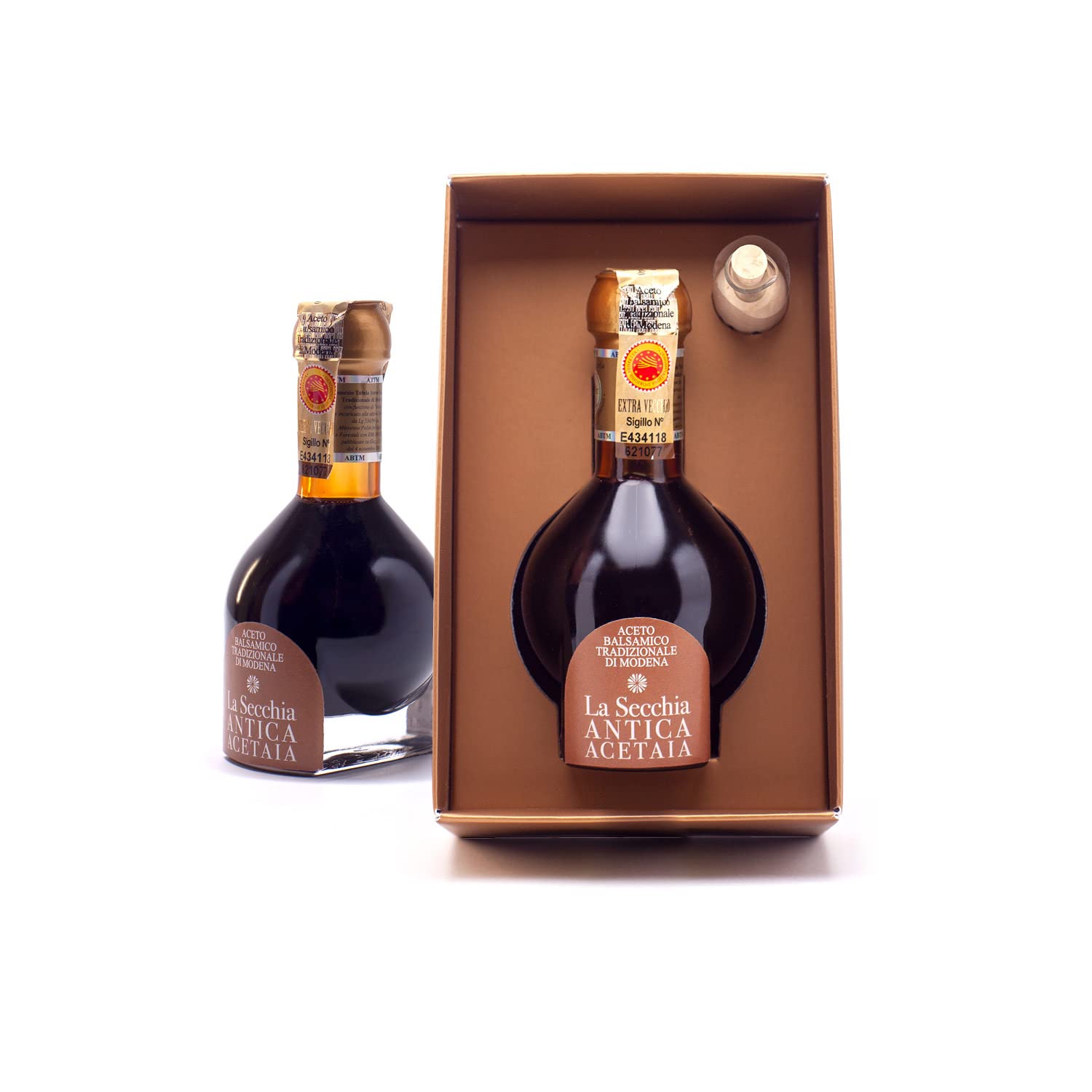 La Secchia Balsamic Vinegar of Modena, Aged a minimum 25 Years,100 ml Bottle of Italian Balsamic Vinegar Aged, With Gift Box and Blown Glass Dispenser, "Extra Vecchio”