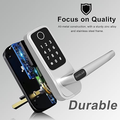 Miniatura 5 de GUDLAIF Cerradura inteligente, cerradura de puerta de entrada sin llave 5 en 1, cerraduras inteligentes para puerta delantera, cerradura de puerta
