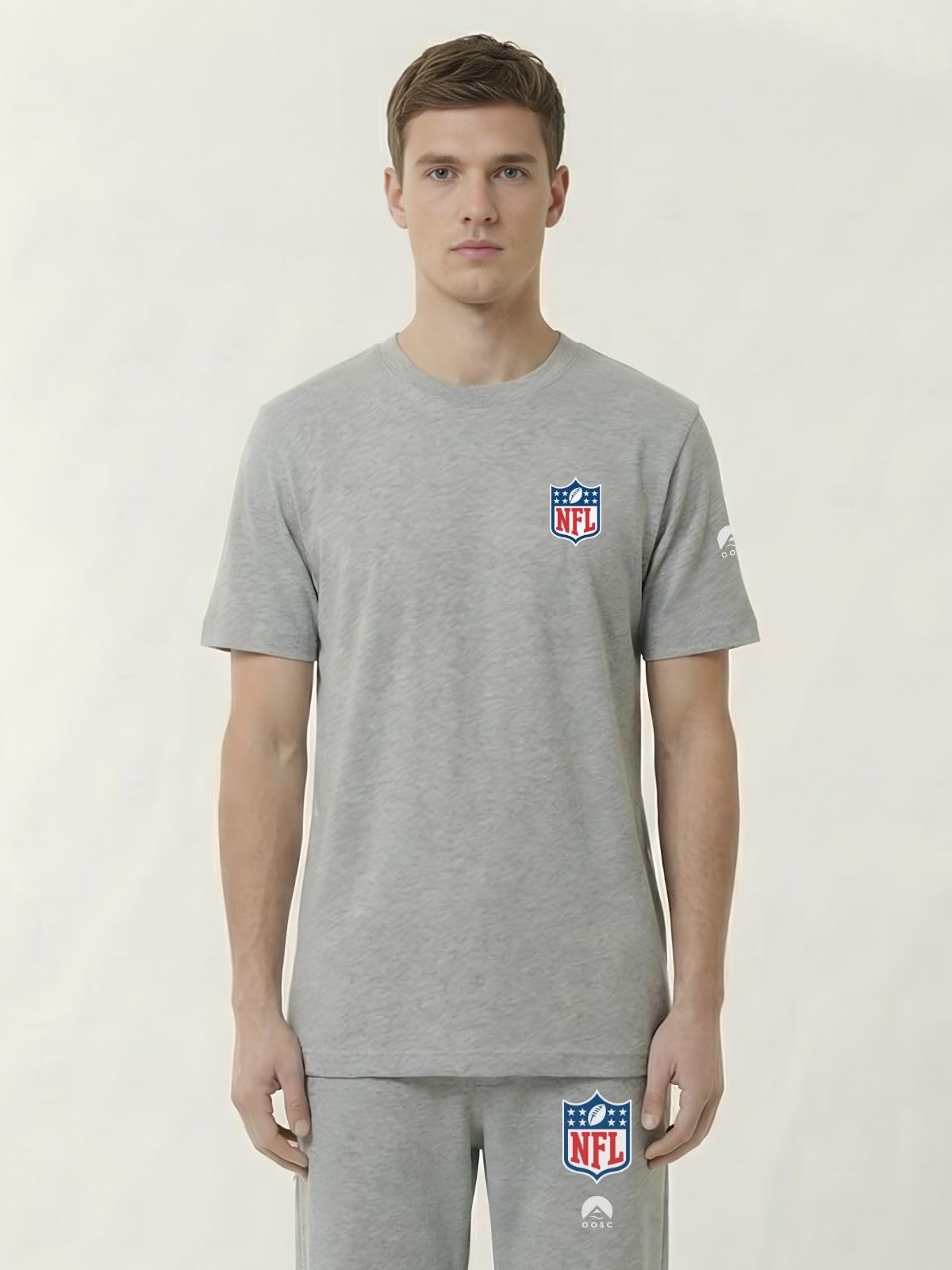 OOSC Mens NFL Oversize Shield Grey T-Shirt, Grey, 3XL EU