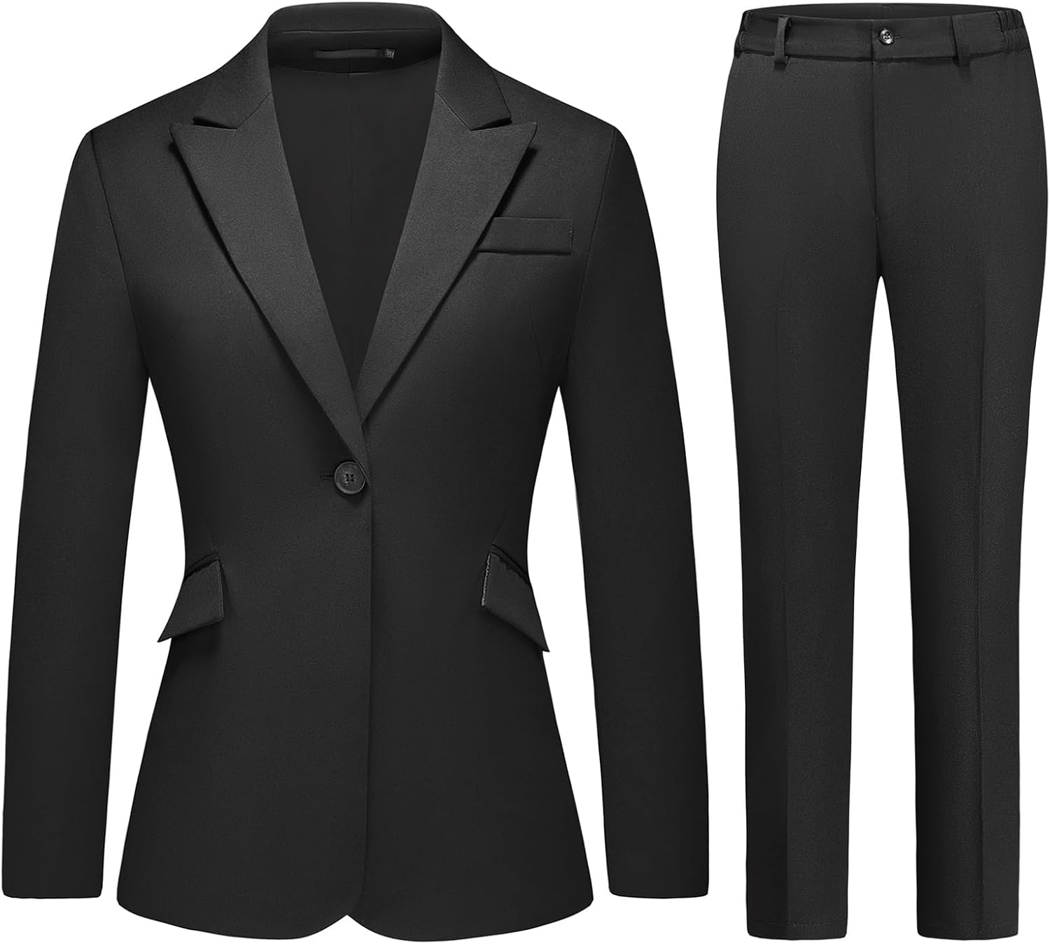 Lamgool Women Suit 2 Pieces Set One Button Lady's Business Formal Peak Lapel Blazer and Pants for Work