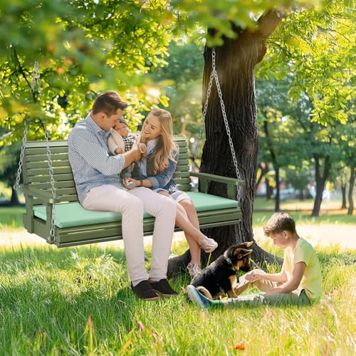 Image of VINGLI 5 FT Heavy Duty Porch Swing with Cushion, 880 LBS Wooden, Green