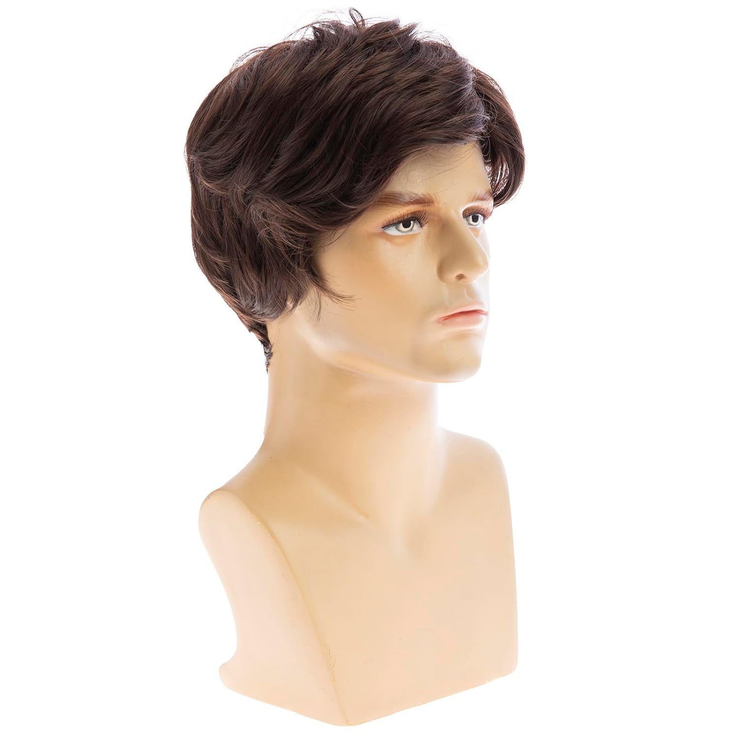 Mens Wig Brown Hair Short Layered Synthetic Natural Wigs for Halloween Party Costume