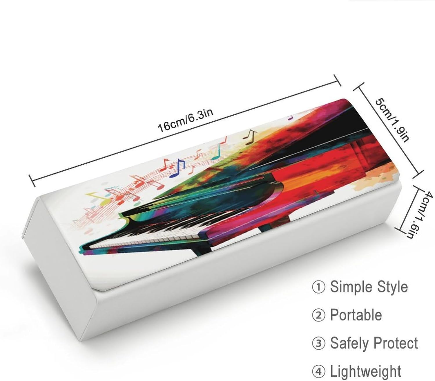 Colorful Piano Keyboard Music Eyeglass Case with Cleaning Cloth, Square Spectacles Box Leather Glasses Case for Women Men image 2