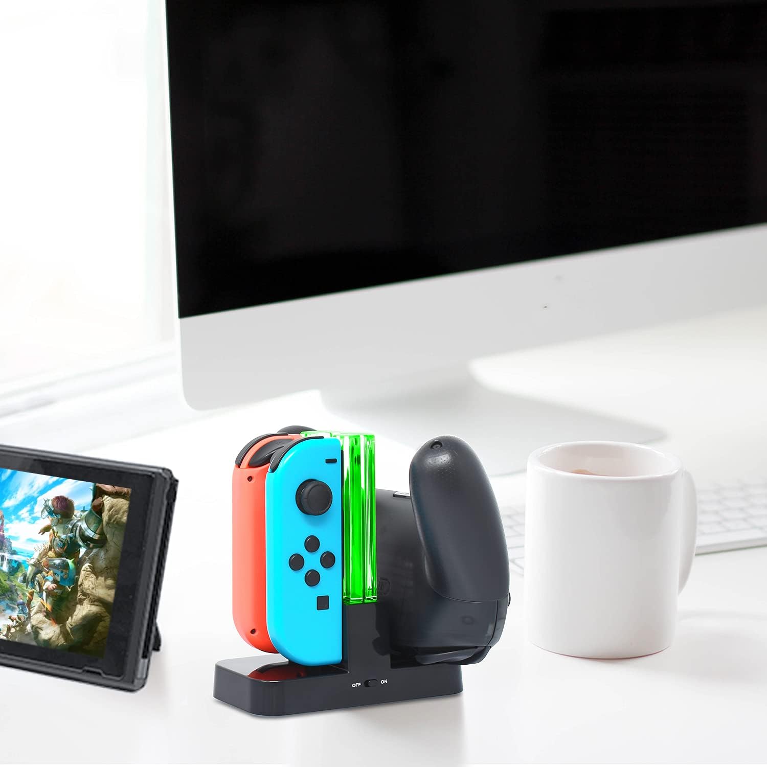 Charger Compatible with Joy Cons/Switch Pro Controllers, Charging Dock Replacement for Switch OLED/Switch/Switch Lite with 2 Type-C USB Ports and 1 Type-C USB Charger Cable