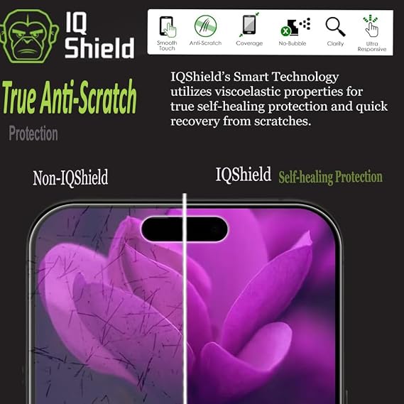 IQShield 2 Pack Screen Protector for iPhone 15 Pro 6.1 Inch - Easy Install, Anti-Scratch, Anti-Bubble Clear TPU Film