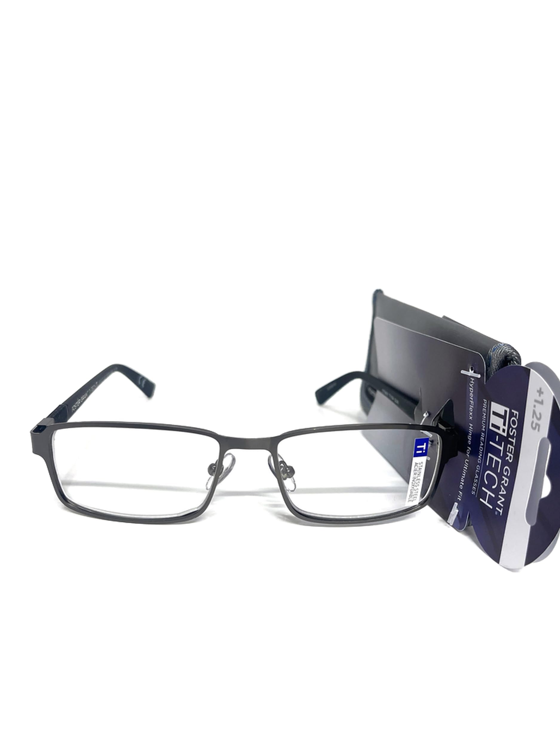 Foster Grant Reading Glasses TI104 +1.25 gunmetal hyperflex hinge