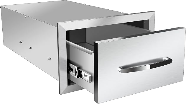Outdoor Kitchen Single Drawer 14 W x 8.5 H x 23 D Inches BBQ Drawer Stainless Steel Access Drawers with Exquisite Handle for Outdoor Kitchen Island or Grill Station