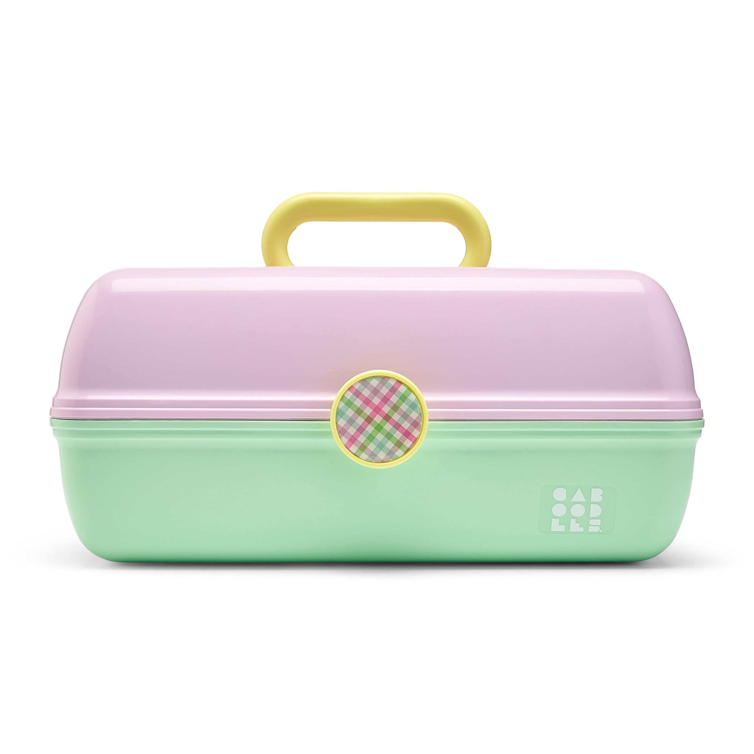 Caboodles On-The-Go Girl Makeup Box, Two-Tone Lavender and Light Green, Hard Plastic Makeup Organizer Box, Built-In Mirror, Secure Latch for Safe Travel, Spacious Storage for Large Items