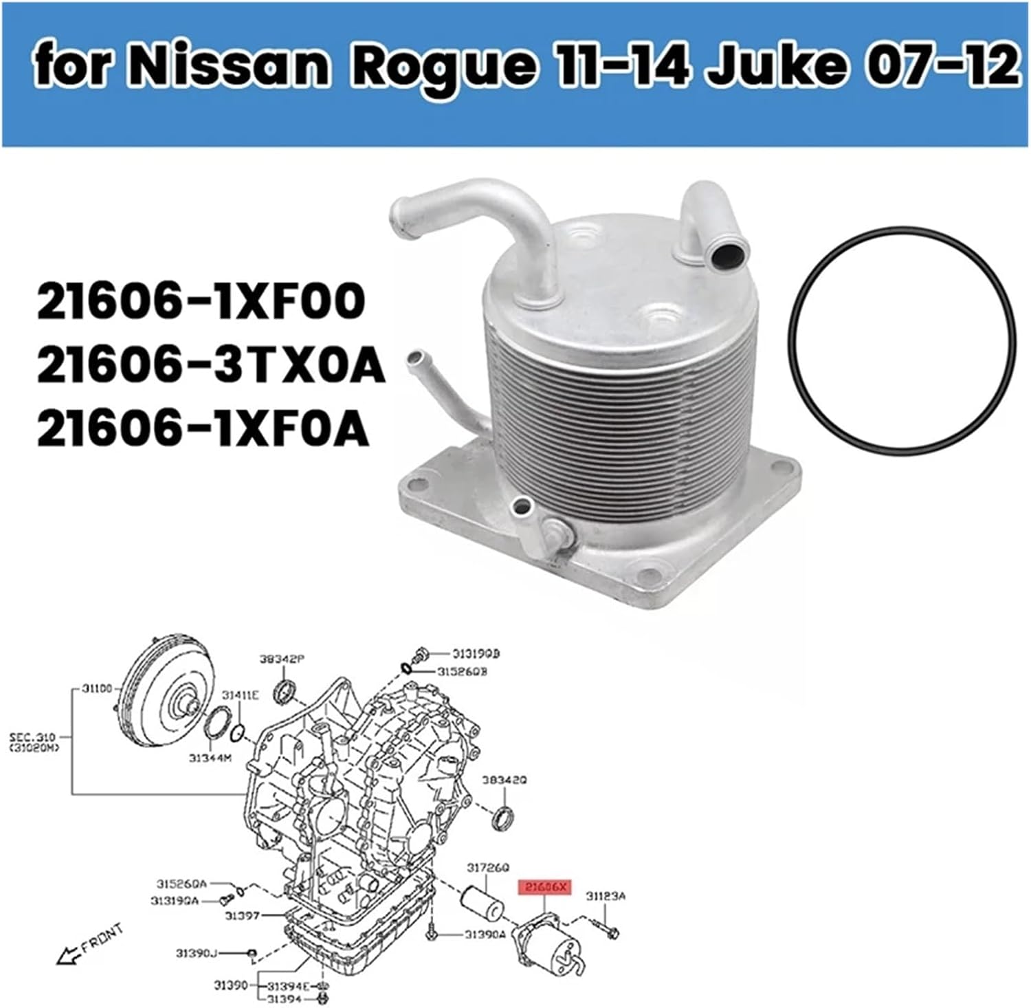 Engine Oil Cooler CVT Transmission Radiator 21606-1XF00 21606-3TX0A Compatible with Nissan Rogue 11-14 Juke 07-12 216061XF0A