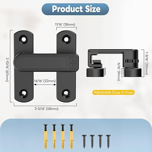 Miniatura 5 de Cerradura de puerta corrediza de granero de 90180 grados, cerraduras de puerta de seguridad de aleación de zinc ajustables y pestillos para