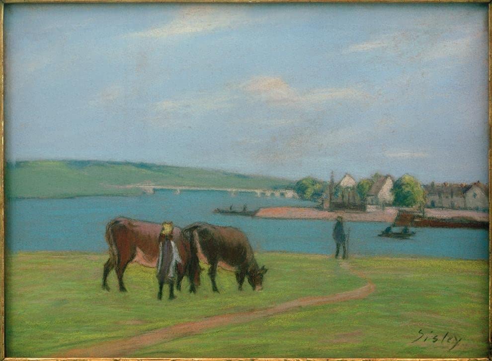 Impression d'art Sisley Vaches sur la Seine grand format 60x90