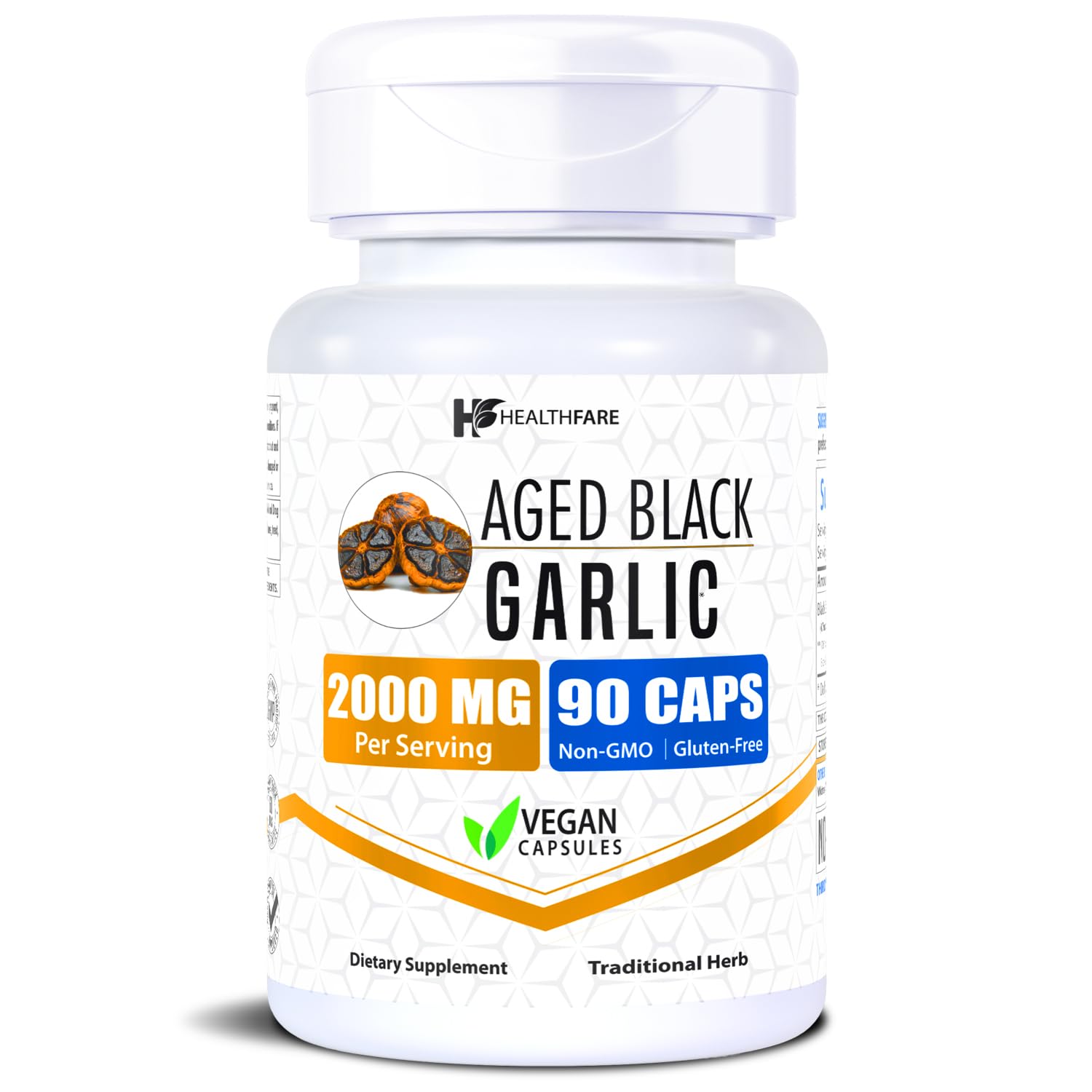 Aged Black Garlic Supplement Pills | 2000mg Equivalent | 90 Vegan Capsules | Fermented Odorless Garlic Extract | High Potency Antioxidant Supplement | Non-GMO, Gluten-Free | Made in USA