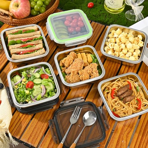 Image of 2 Pack Sandwich Containers, 24oz Stainless Steel Sandwich Box with Airtight Lids, BPA-Free, Dishwasher Safe, Durable & Reusable Metal Meal Prep Lunch Boxes for Fruits, Snacks, Bento (Black)
