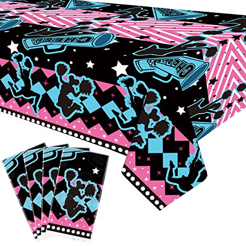 KEFAN 4 Pieces Cheerleading Party Tablecloth Supplies, Rectangle Plastic Cheerleading Table Cover for Birthday Party Baby Shower Gymnastics Party, 51 x 86 Inch