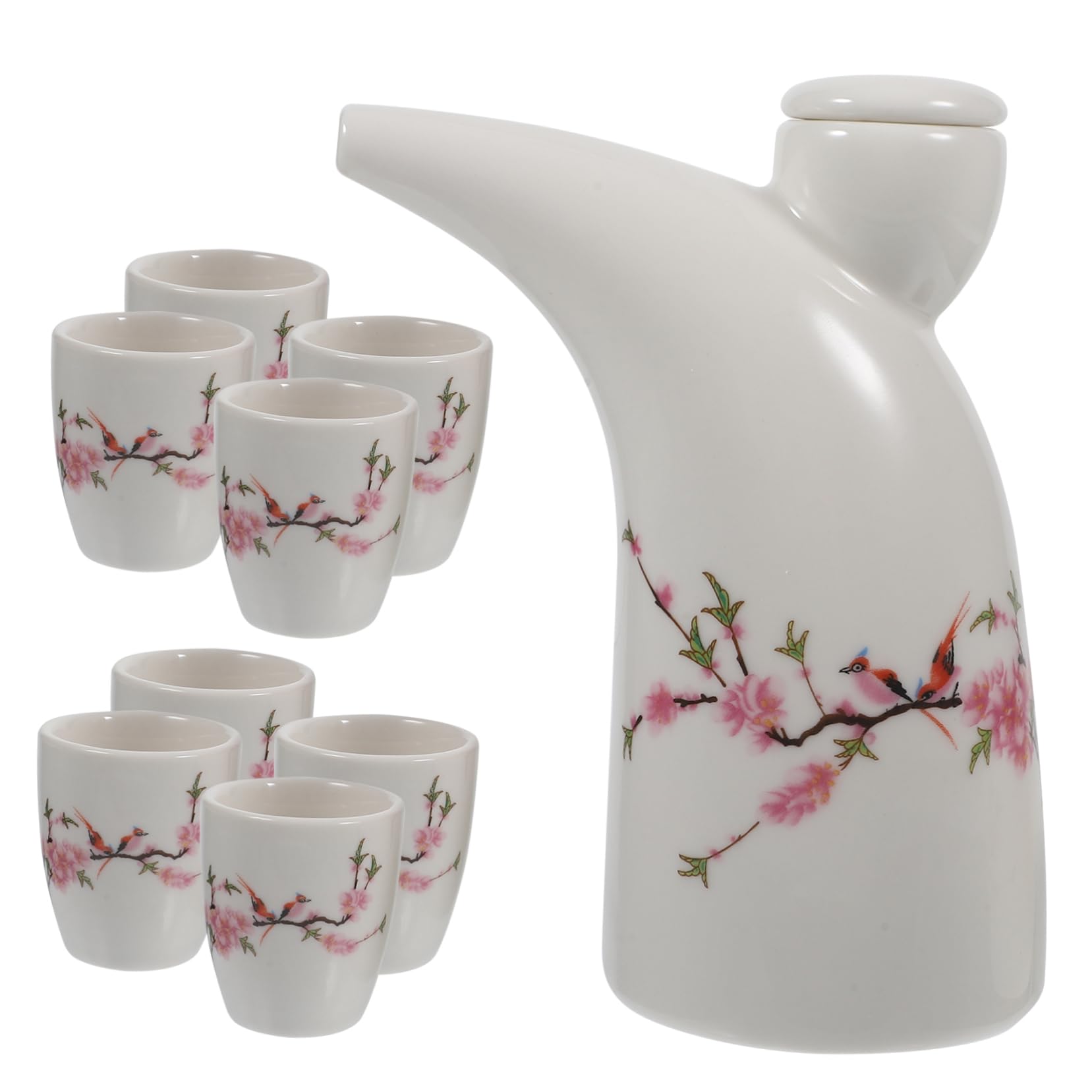 OFFSCH Traditional Sake Kettle Set Ceramic Pot Cups Elegant Design Suitable for Weddings Parties Easy to Cle