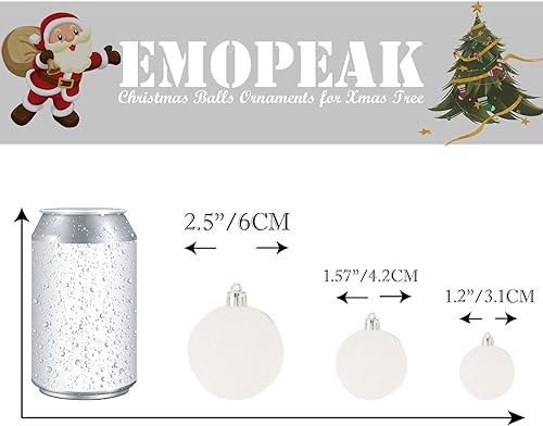 Miniatura 4 de Emopeak - Juego de 24 esferas navideñas, ornamentos irrompibles, 4 estilos, decoración colgante para árbol de Navidad, boda o fiesta (blanco, 1.3