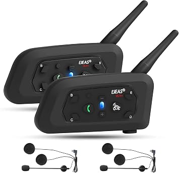 EJEAS V6 Pro Motorcycle Bluetooth Headset, Upgraded 2 Riders Intercom Helmet Communication System with Auto-Answering Call and Noise Reduction for Motorcycling Skiing and Climbing 2 Pack