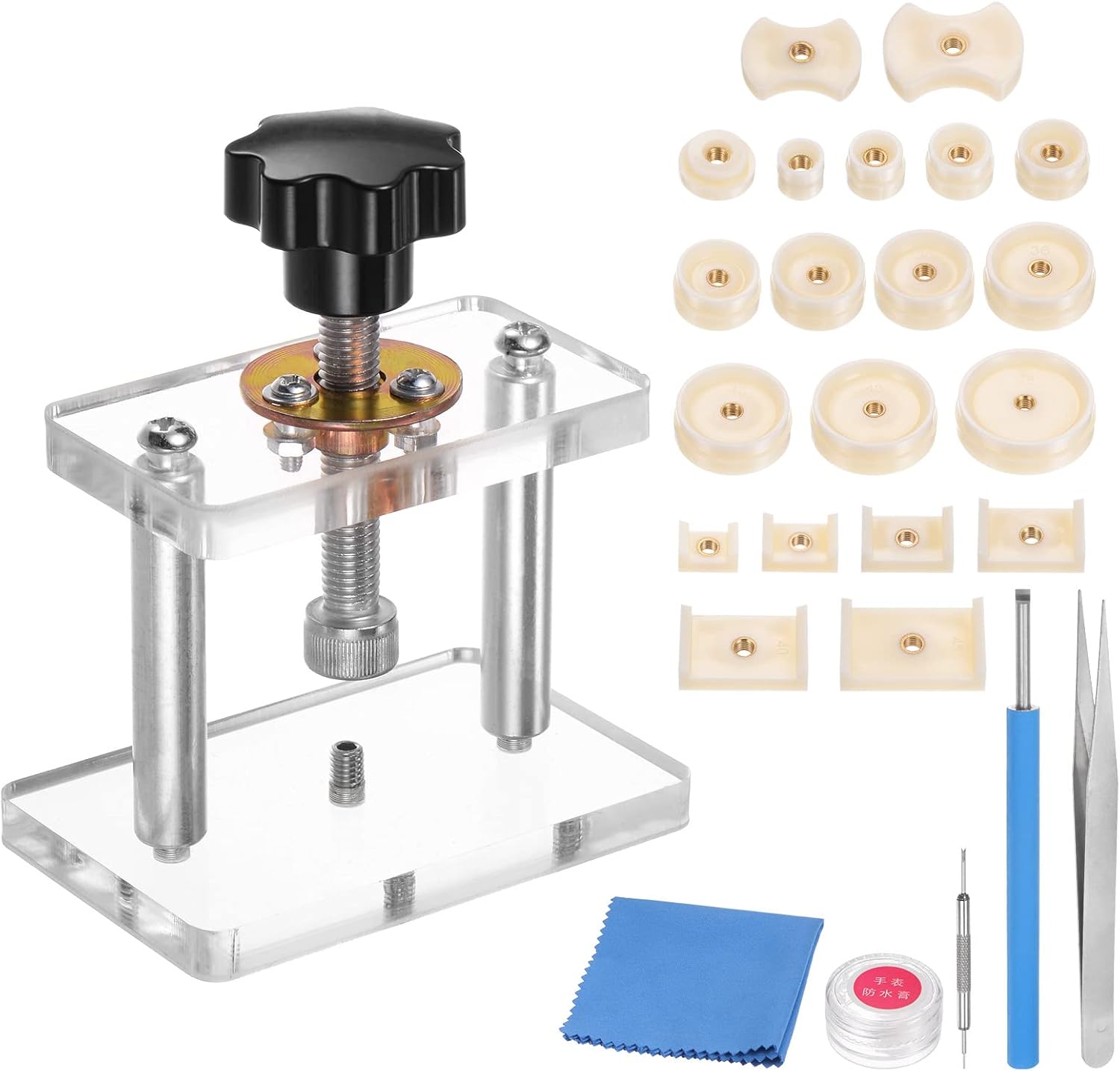 HARFINGTON Watch Press Set, Watch Back Case Screw Type Closer with 20 Dies Watch Repair kit Case Opener Acrylic Watch Press Tool Set for Watch Repairing