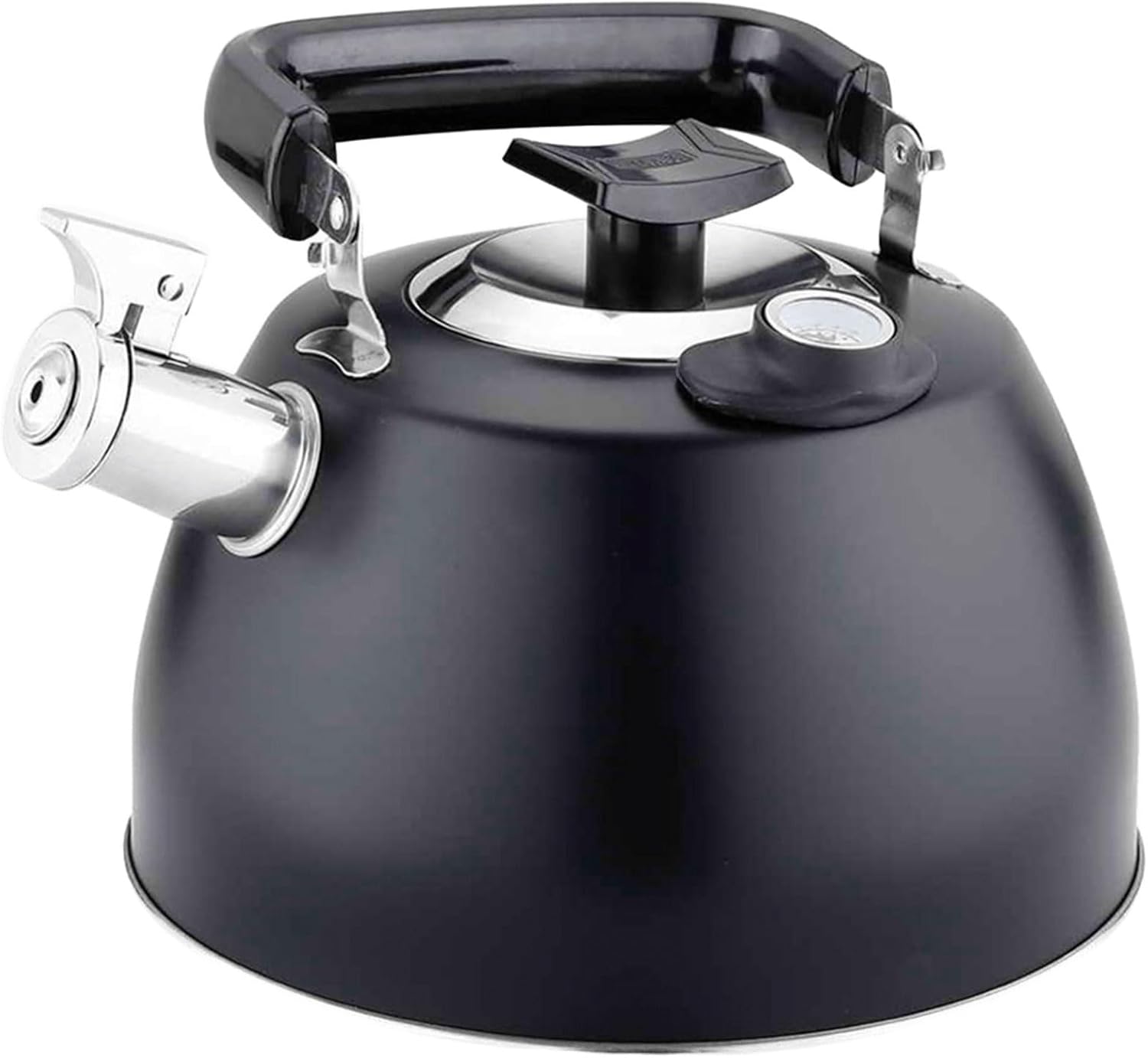 Tea Kettle Stovetop with Thermometer, 3.7 QT Black Food Grade Stainless Steel Whistling Tea Pot for Stove Top with Folding Anti-Hot Handle and Anti-Rust, Works for All Stovetops