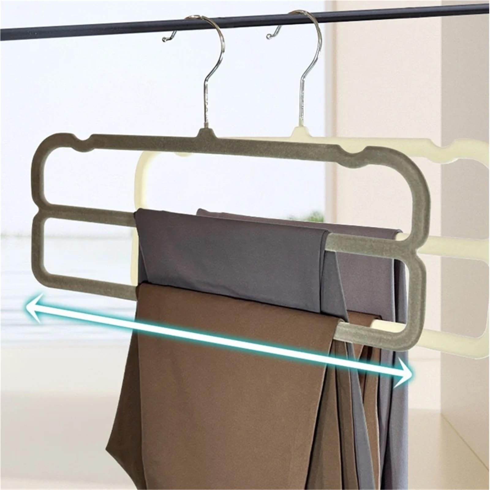 Perchas Antideslizantes de Terciopelo Doble Capa, ahorradoras Espacio for Pantalones y Sujetadores, 10 o 20 Unidades para Pantalones Y Jeans En Tu Armario(Beige,20PCS)