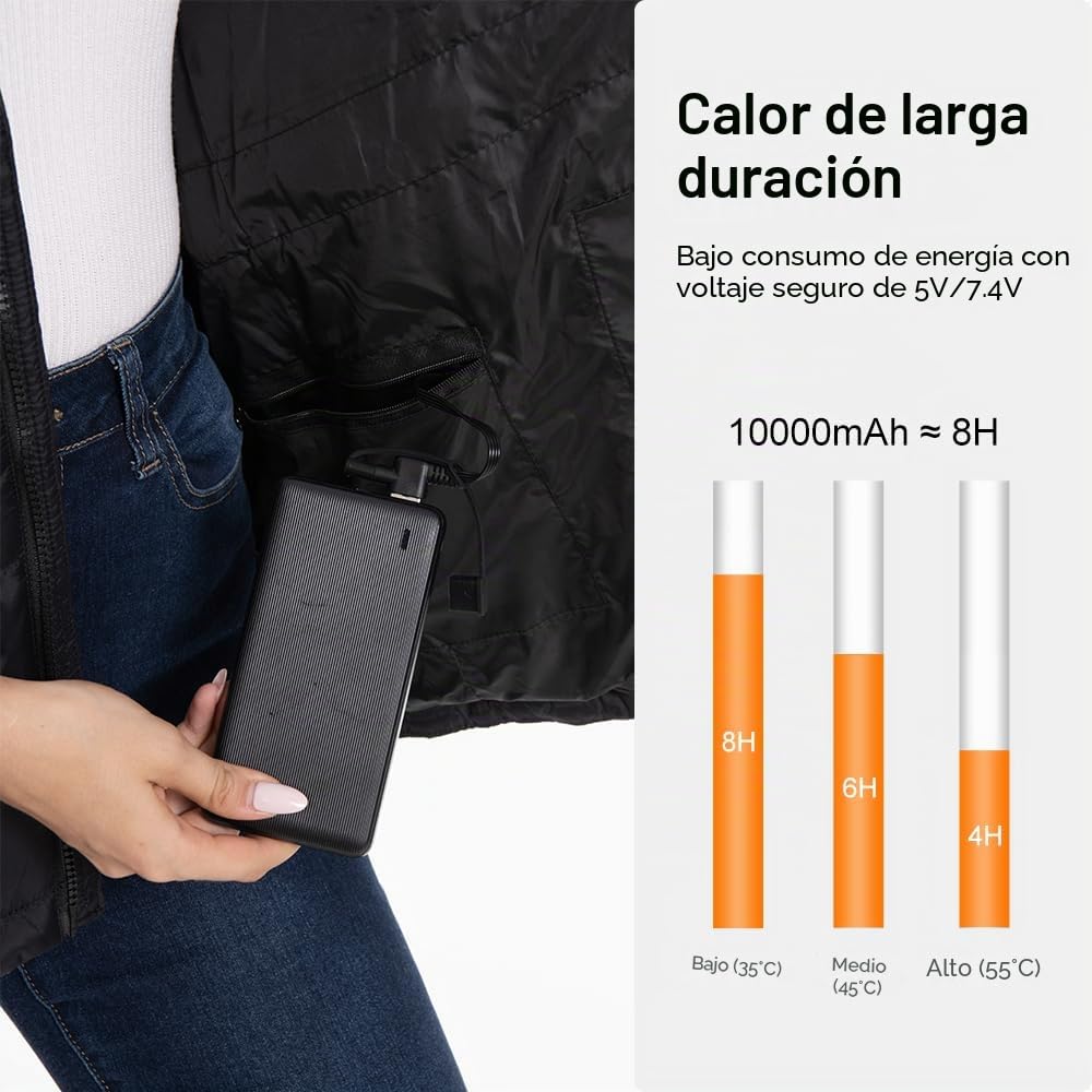 Rescien Chaleco calefactable con 15 zonas de calentamiento, 3 niveles de temperatura, compatible con 5V/7,4V, chaleco calefactor eléctrico USB