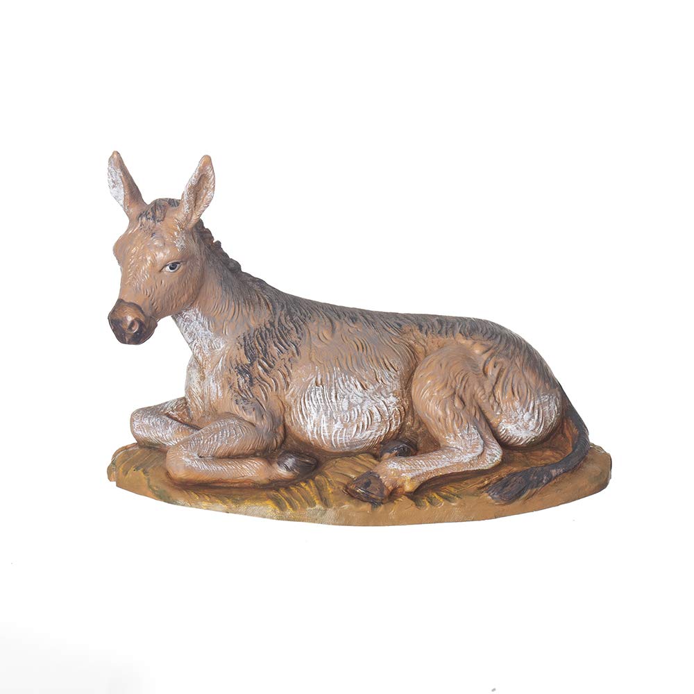 Roman Fontanini, Nativity Figure, Seated Donkey, 7.5" Scale, Collection, Handmade in Italy, Designed and Manufactured in Tuscany, Polymer, Hand Painted, Italian, Detailed