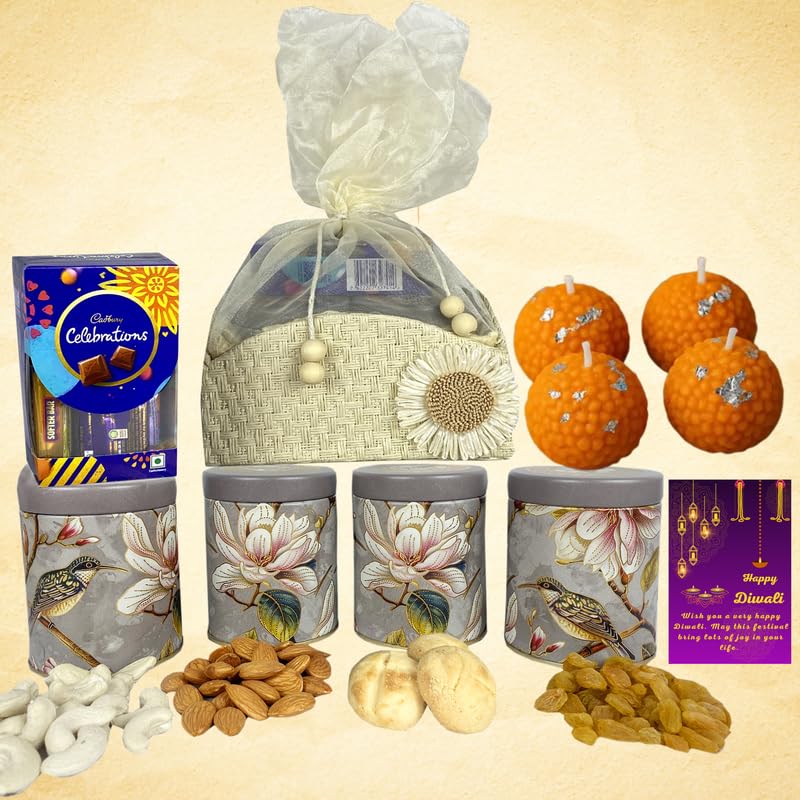 Image of NUTRI MIRACLE Diwali Gift Box with Dry Fruits Chocolates Nuts Laddu Candles for Office Boss & Team