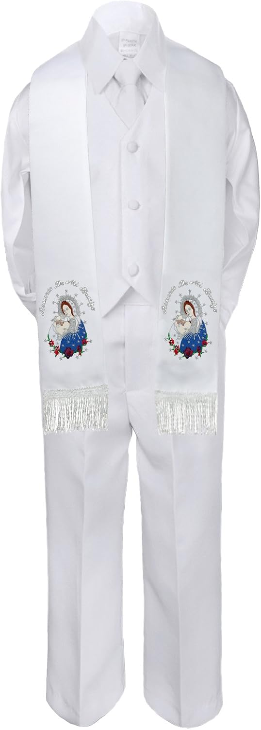 5pc Baby Boy Color Virgin Mary Pope Stole Baptism Christening Vest Suit SM-7