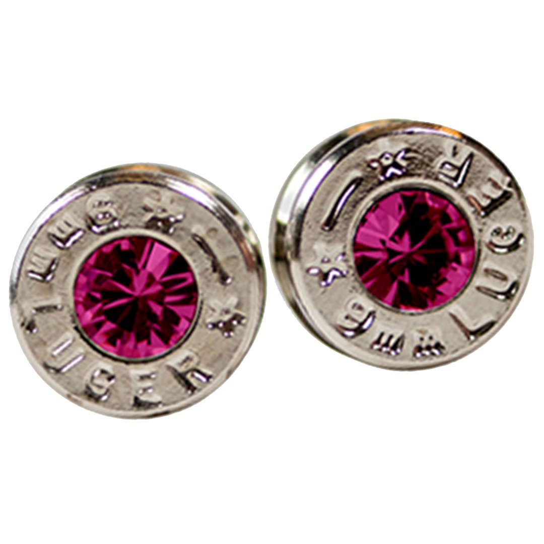 Silver and Rose Pink Swarovski Gem Real Bullet Earrings
