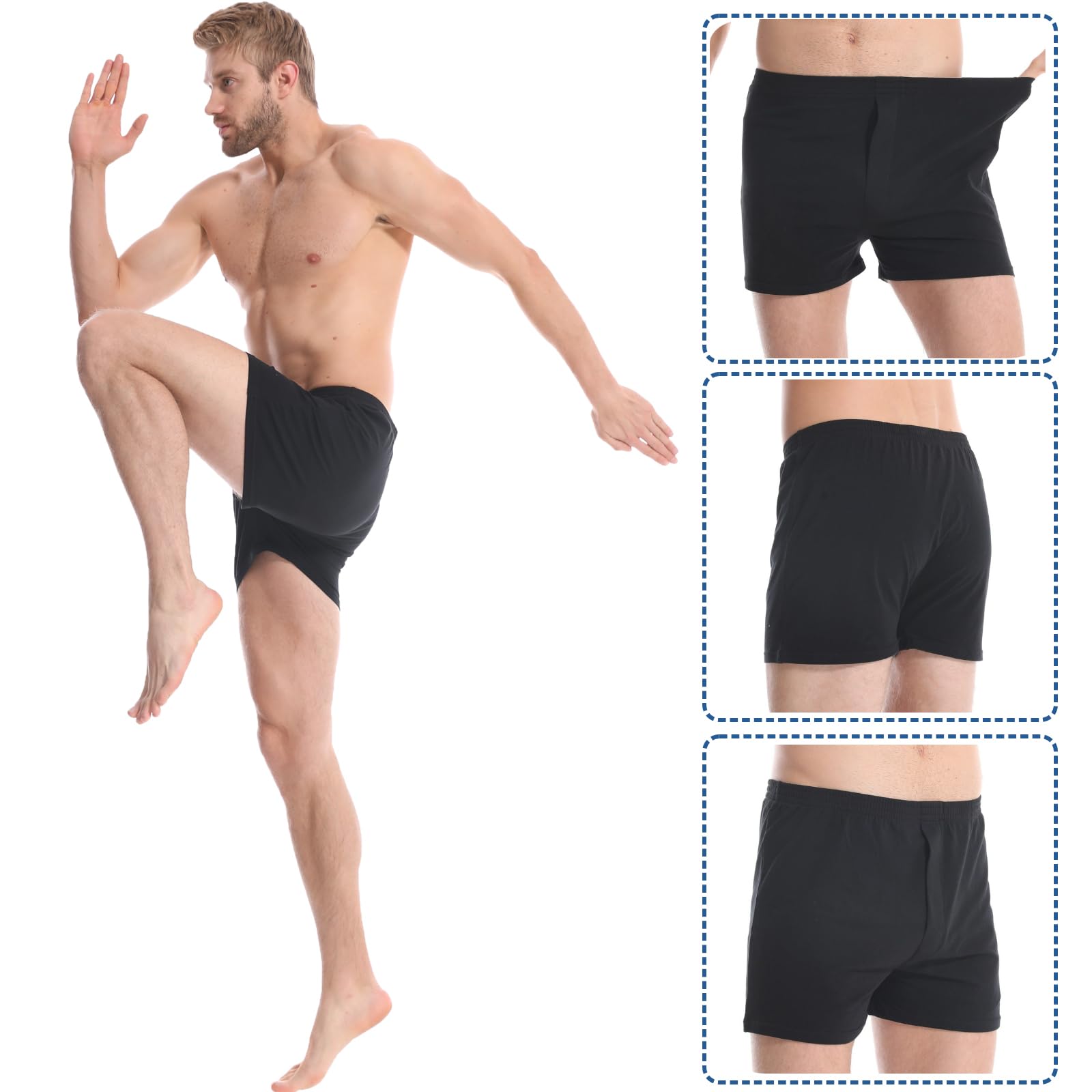Nuofengkudu Boxershorts Herren Weit Baumwolle Locker Ohne Eingriff Unisex Elastan Schlafshorts 4er Pack