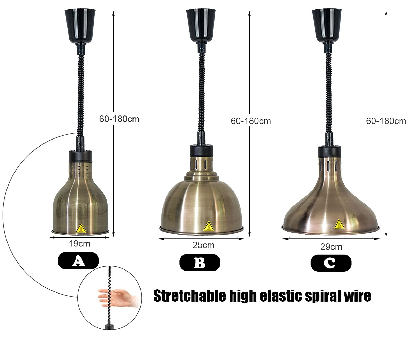 Lampe Chauffante Commerciale Aliments Lumière du Chauffe-Plats pour Restaurant-Buffet, Hauteur de Suspension 60-180cm Réglable, Réchaufeur D'aliments Lustre Thermique pour Pizza Steak Burger