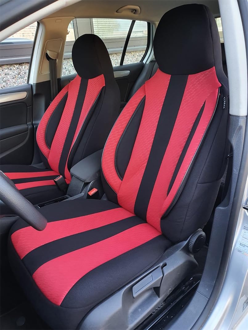 BREMER SITZBEZÜGE Measure Pilot Car Seat Covers Compatible with Fiat Doblo 2 Driver & Passenger from 2010 / Car Seat Covers Set Car Seat Covers Pack of 2 in Black/Red