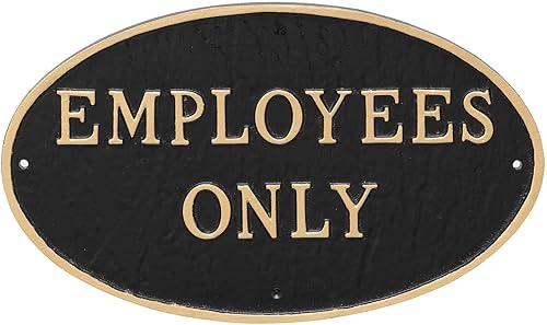 Miniatura 2 de Placa ovalada de metal fundido con texto en inglés "Employees Only" - Placa de exhibición para césped o pared - Letrero de seguridad empresarial -