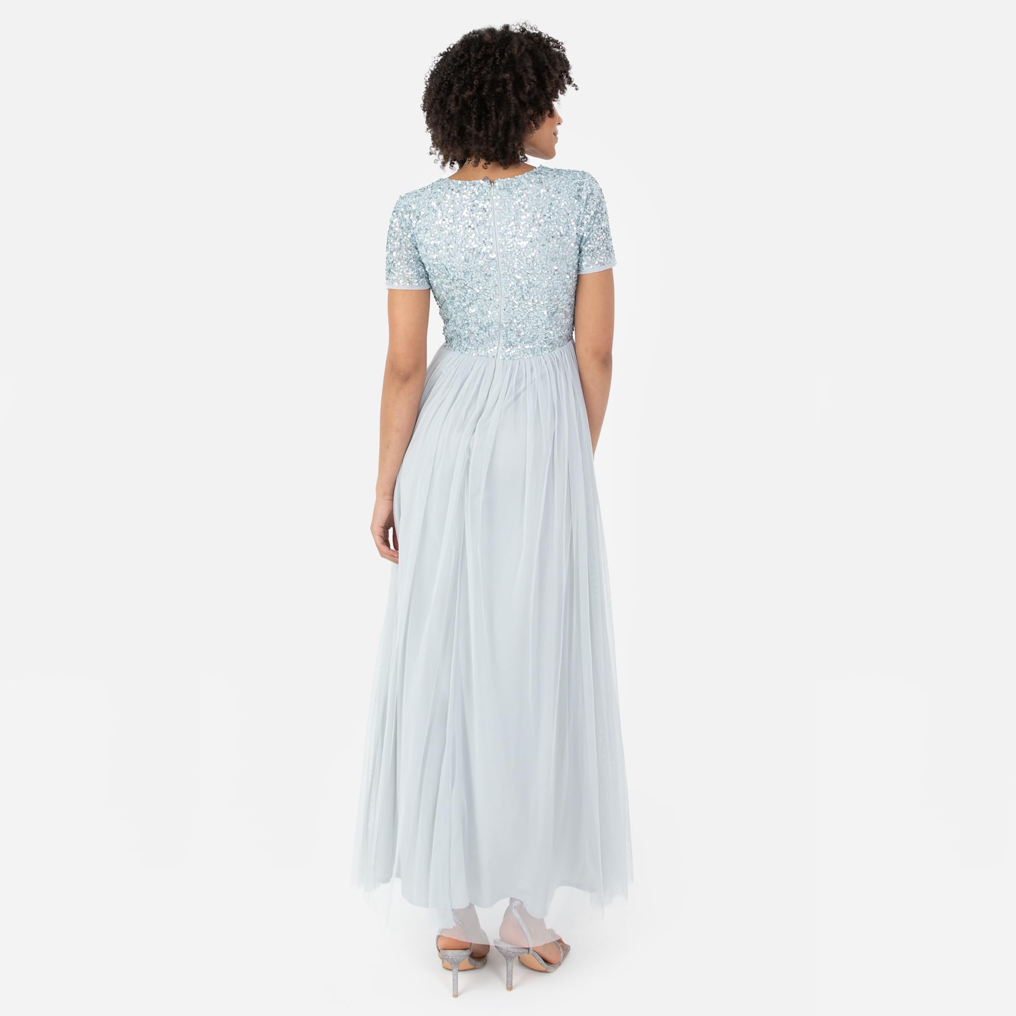 Maya Deluxe Abendkleid mit Pailletten Cocktailkleid Damen mit V-Ausschnitt Tüllkleid