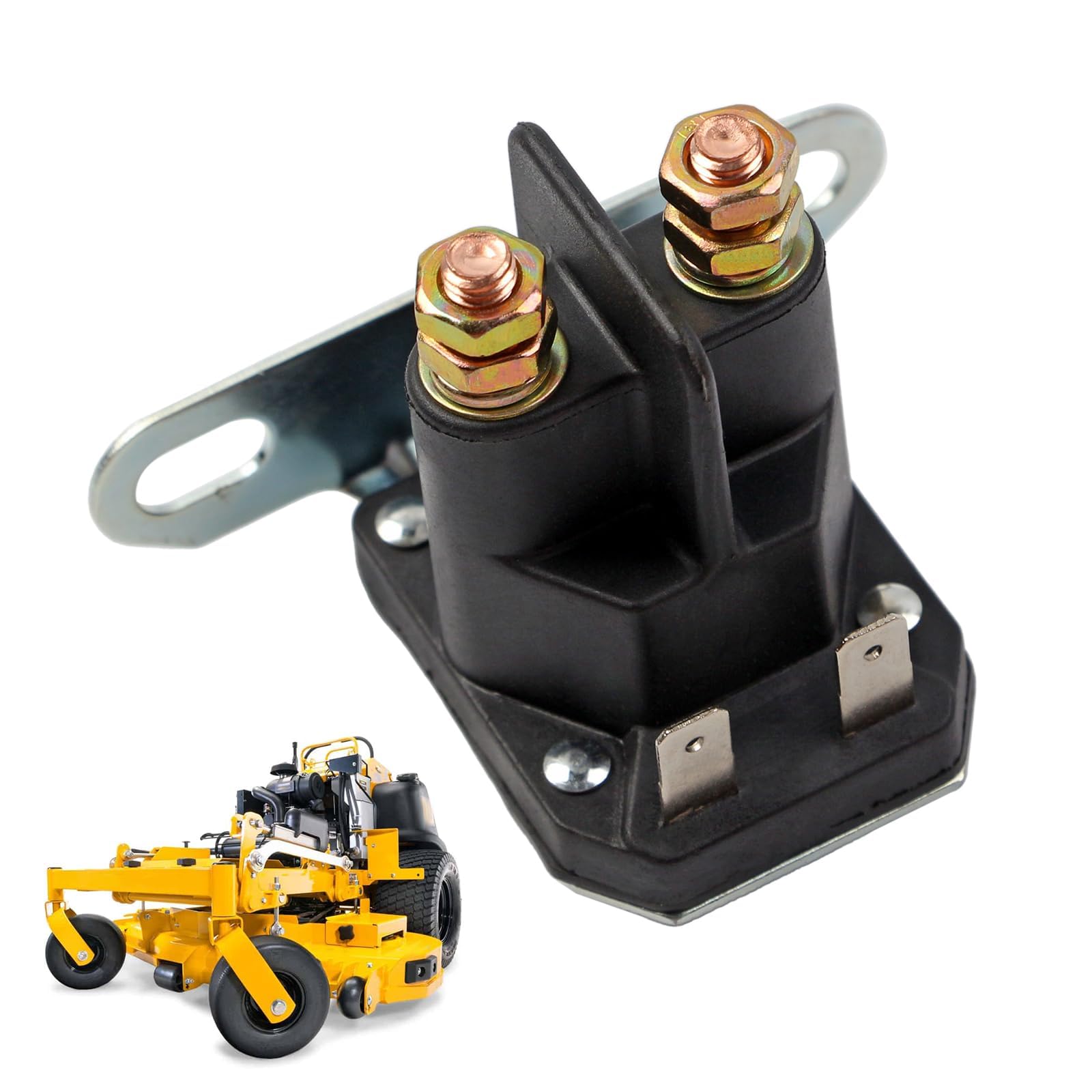 Solenoide de arranque de repuesto 606445, solenoide de arranque para cortacésped compatible con Hustler Dash XD Raptor FasTrak X XD XDX XL TrimStar con 2 terminales de pala y 2 pernos, fácil de