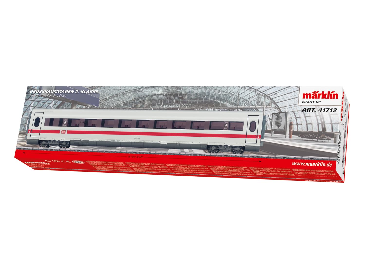 Märklin Start up 41712 H0 wózek wielkopowierzchniowy 2. klasa do Ice 2 – samochód osobowy z wyposażeniem wnętrza i przyciemnianymi oknami, długość 26,4 cm, od 6 lat